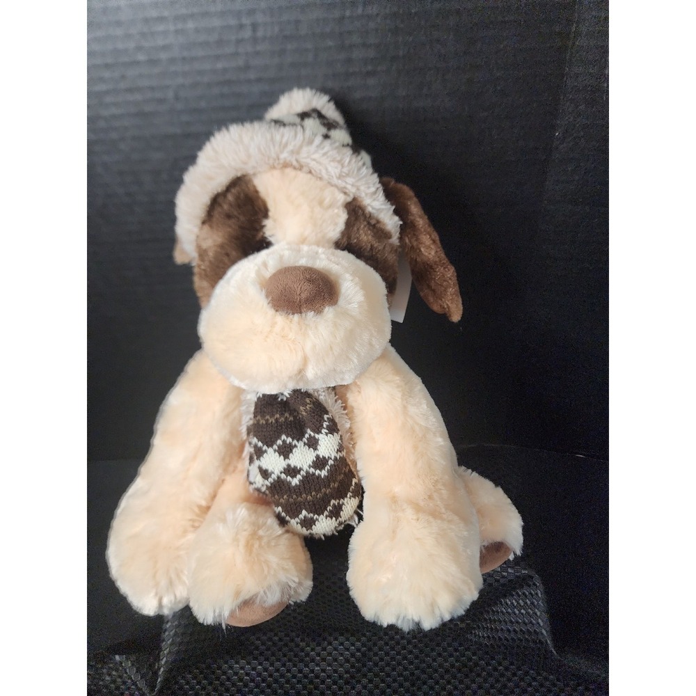 Hugfun Puppy Dog Plush w/ Ski Hat & Scarf Stuffed Animal Winter Soft Lovey Toy